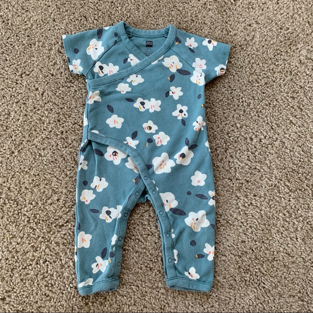Baby Blue Floral Kimono Romper Jumpsuit Tea Collection